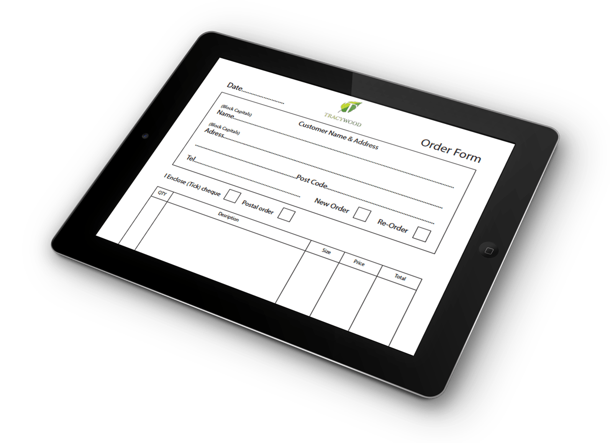 Photo of an iPad viewing Tracy Wood Order Form